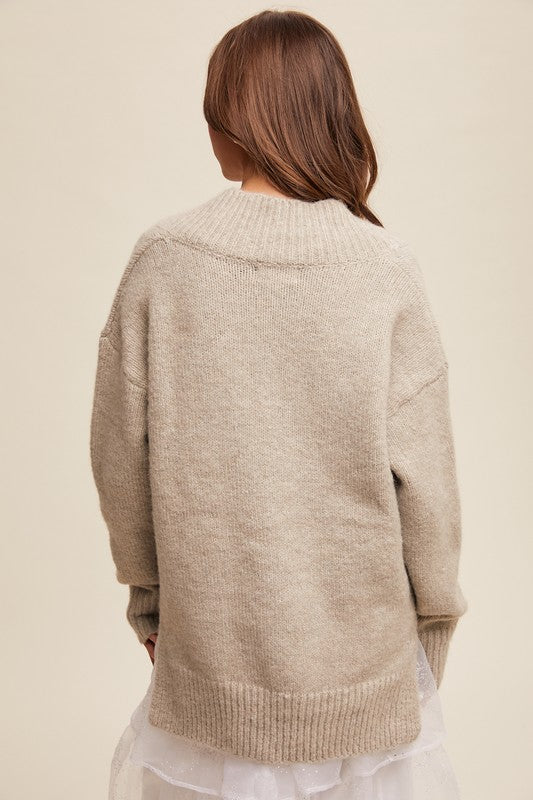 Oatmeal Slouchy V-Neck Sweater