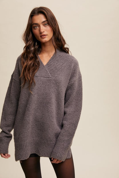 Charcoal Slouchy V-Neck Sweater