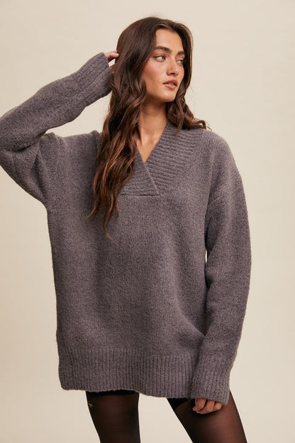 Charcoal Slouchy V-Neck Sweater