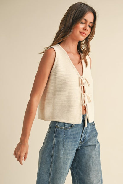 Cream Tie Knit Vest