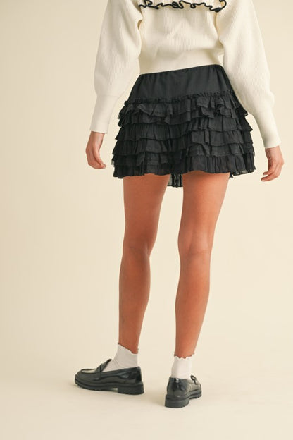 Black Ruffle Tiered Mini Skirt