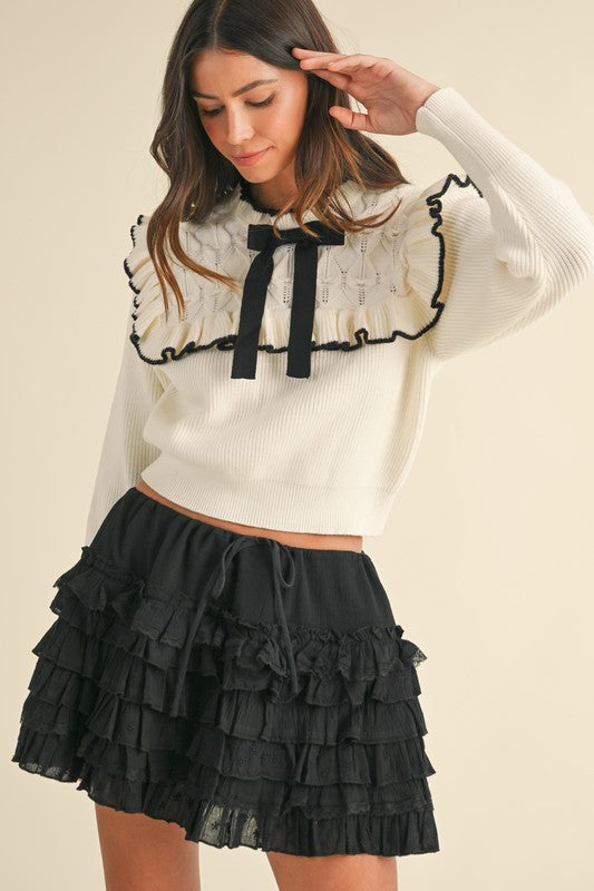 Black Ruffle Tiered Mini Skirt