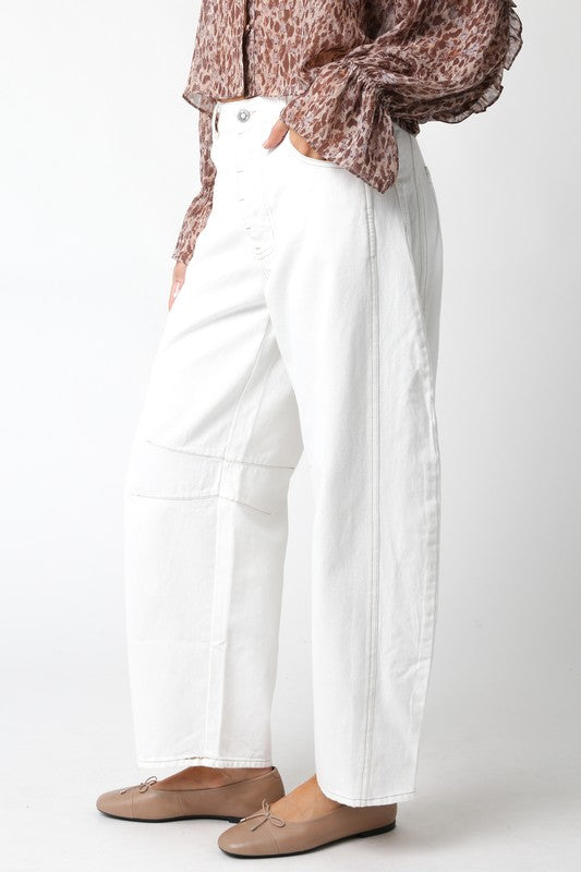 White Denim Barrel Jeans (Restock)