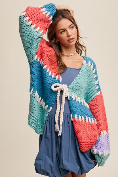 Jade Crochet Color Block Cardigan