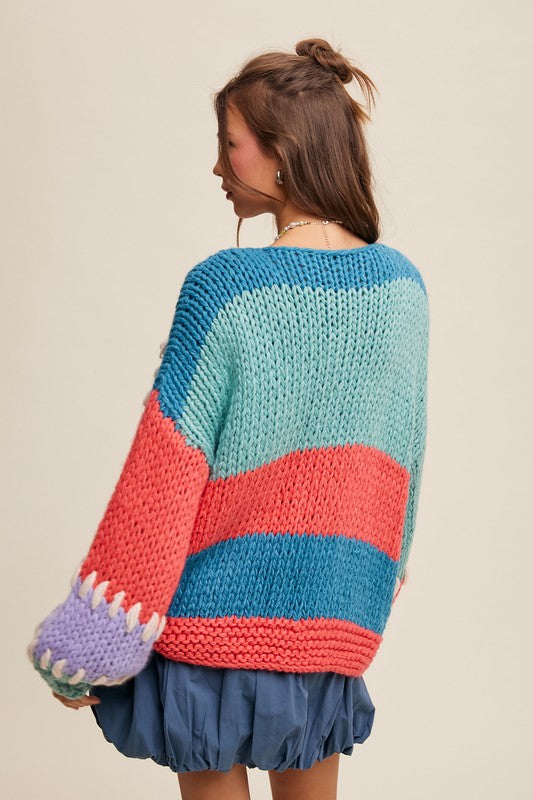 Jade Crochet Color Block Cardigan