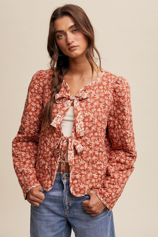 Ditsy Flower Quilted Bow Tie Jacket