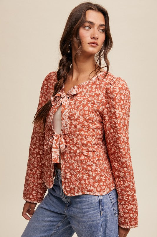 Ditsy Flower Quilted Bow Tie Jacket