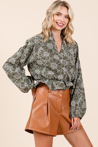 Olive Embroidered Blouse