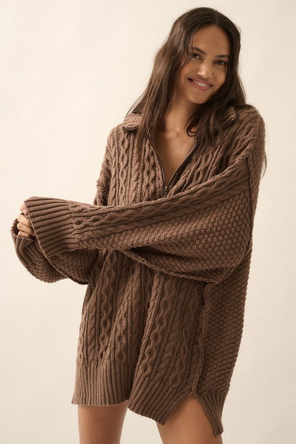 Brown Cable Knit Sweater Dress