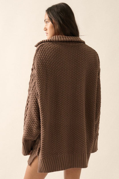 Brown Cable Knit Sweater Dress