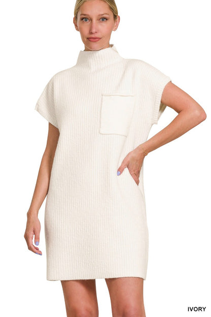 Cream Mock Neck Sweater Dress (Restock)