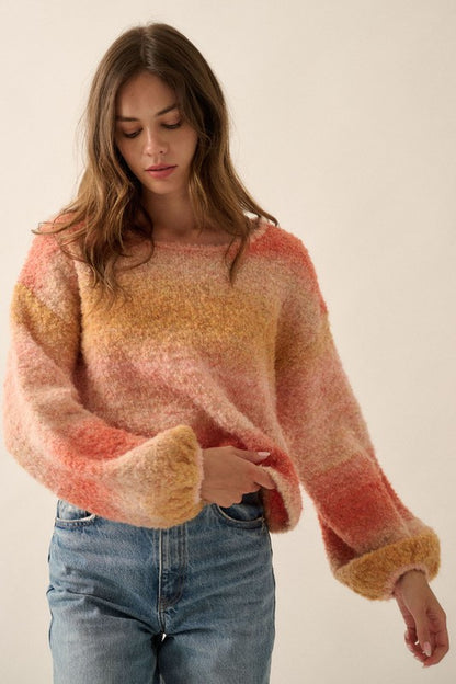 Peach Ombre Balloon Sleeve Sweater (Restock)