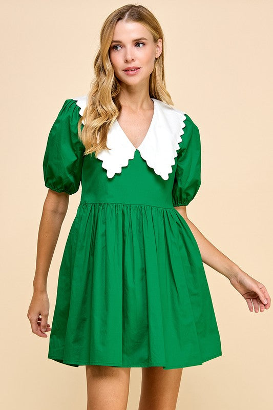 Peter Pan Collar Mini Dress (Kelly Green)