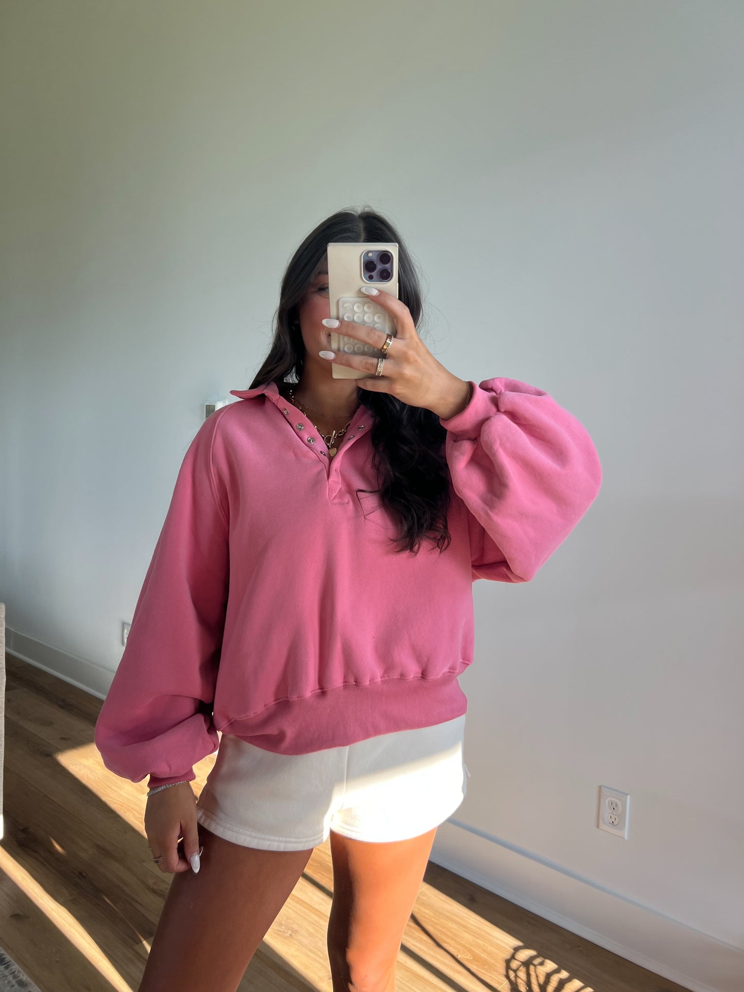 Candy Pink Snap Button Pullover