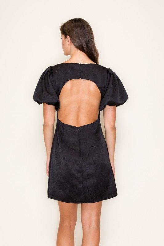 Black Puff Sleeve Mini Dress