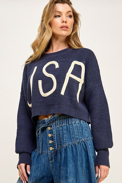 USA Slouchy Cropped Sweater