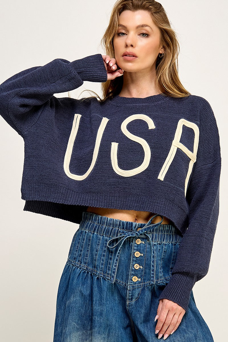 USA Slouchy Cropped Sweater