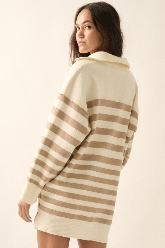 (Cream) Stripe Knit Sweater Dress