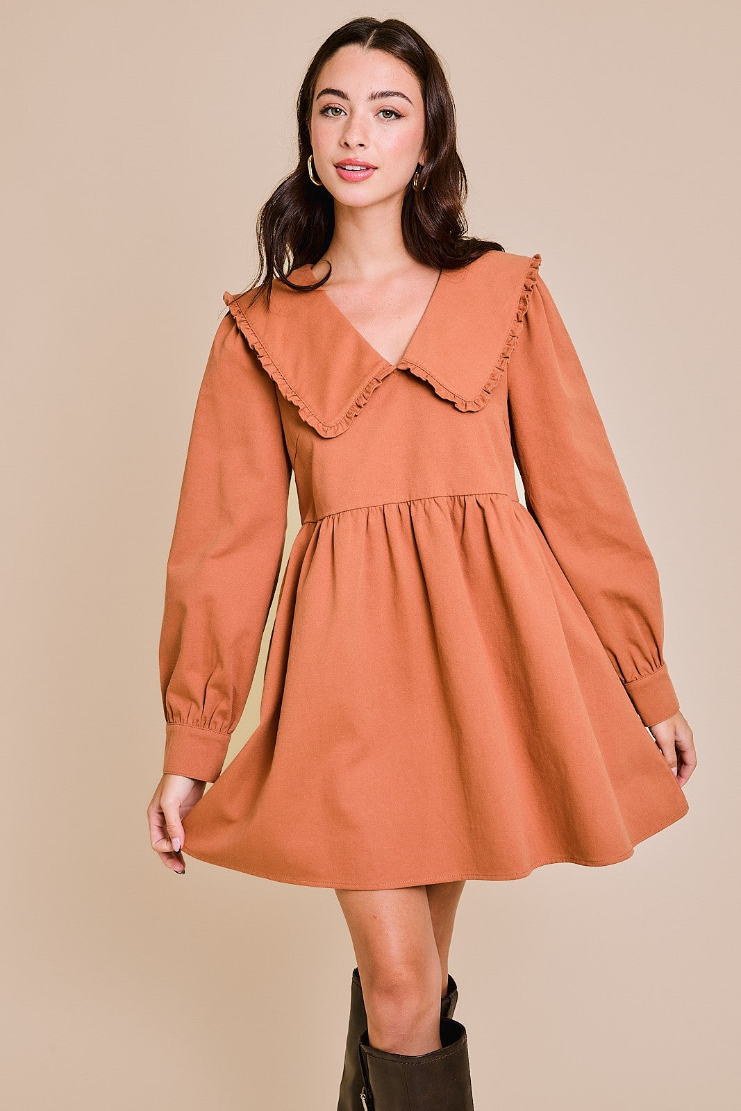 Pumpkin Spice Babydoll Collar Dress (Restock)