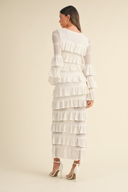 Ruffle Tiered Knit Maxi Dress Long Sleeve