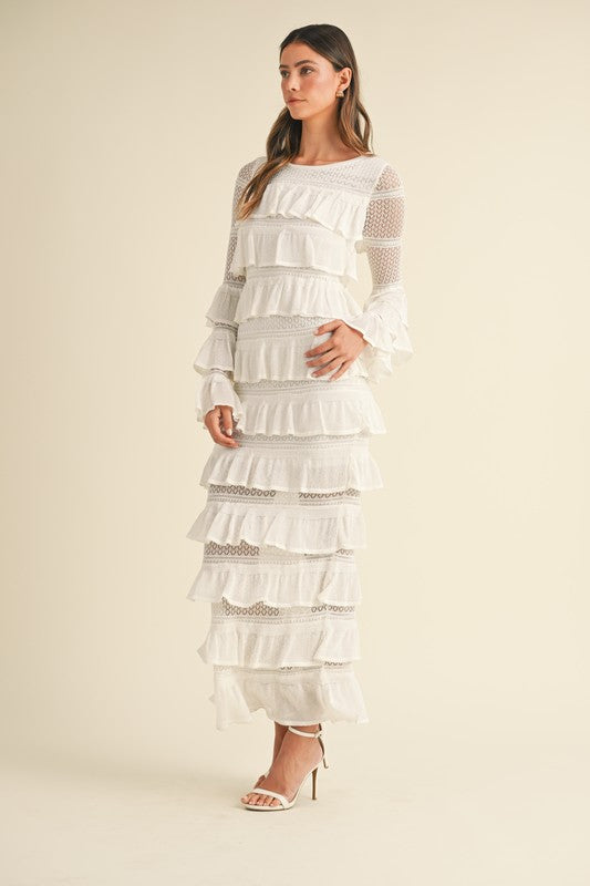 Ruffle Tiered Knit Maxi Dress Long Sleeve