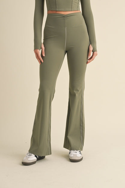 Sage Ruched Waist Flare Leggings