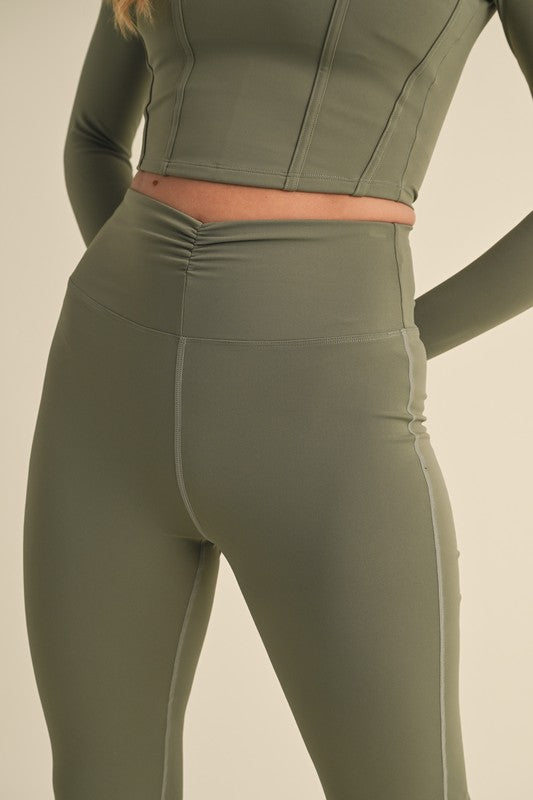 Sage Ruched Waist Flare Leggings