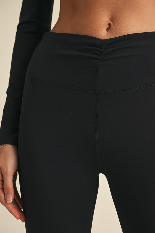 Black Ruched Waist Flare Leggings