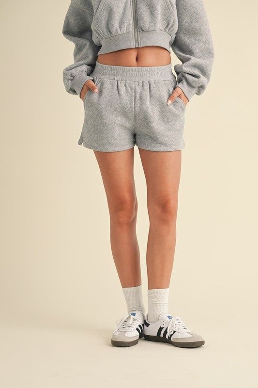 Grey Fleece Shorts Set