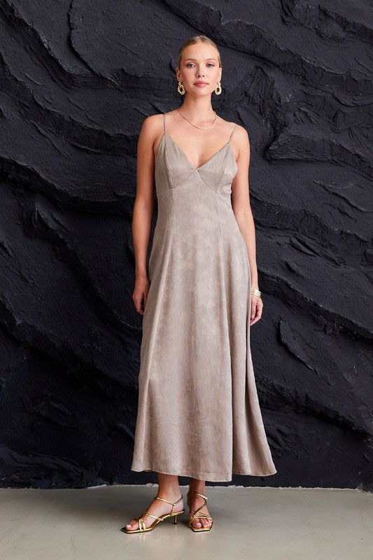 Charcoal/Gold Open Back Maxi Dress