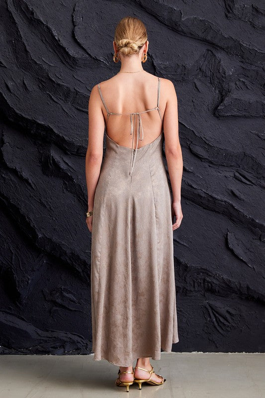 Charcoal/Gold Open Back Maxi Dress