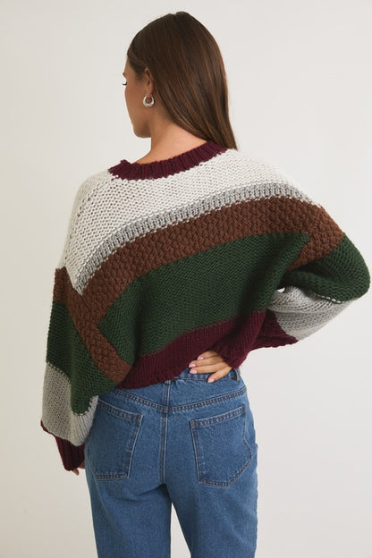 Winery Stripe Round Neck Sweater