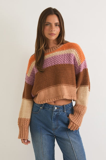 Thanksgiving Stripe Round Neck Sweater