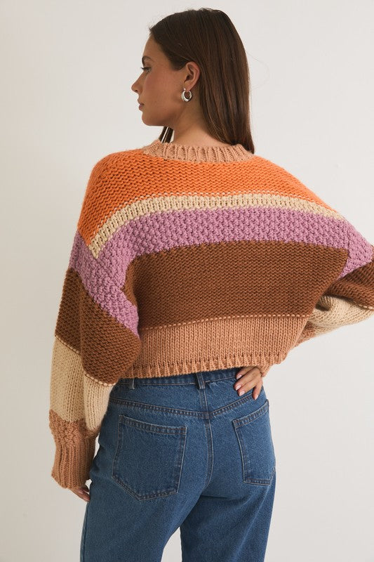 Thanksgiving Stripe Round Neck Sweater