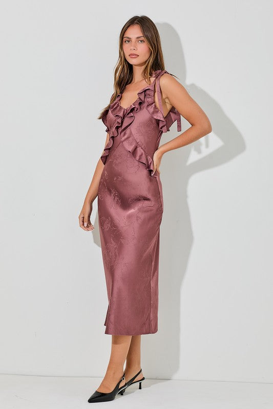 Satin Tie Strap Midi Dress