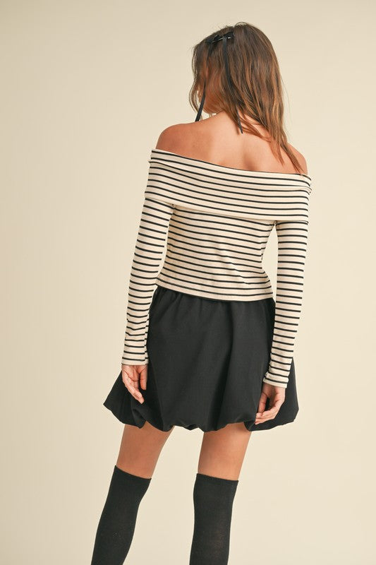 Paris Girl Off The Shoulder Stripe Top