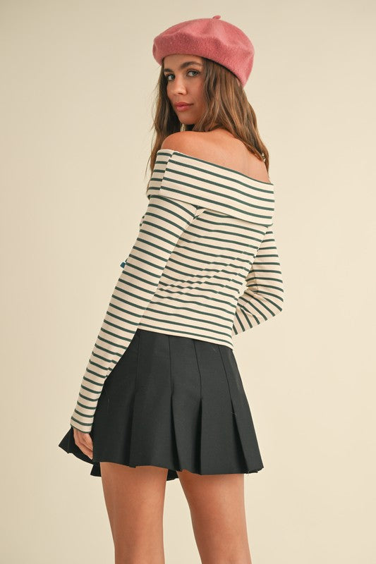 Paris Girl Off The Shoulder Stripe Top