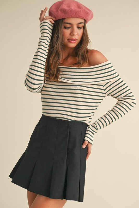 Paris Girl Off The Shoulder Stripe Top