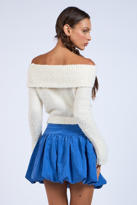 Snow Cream Off The Shoulder Sweater Top