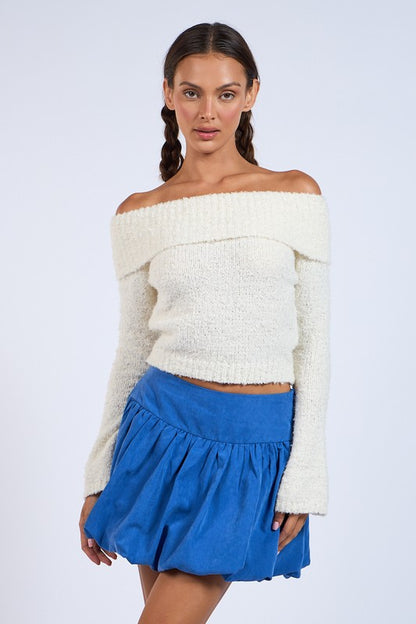 Snow Cream Off The Shoulder Sweater Top