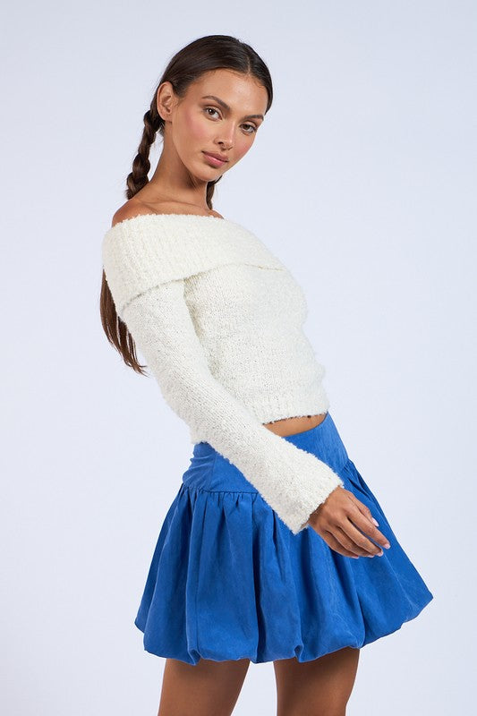 Snow Cream Off The Shoulder Sweater Top