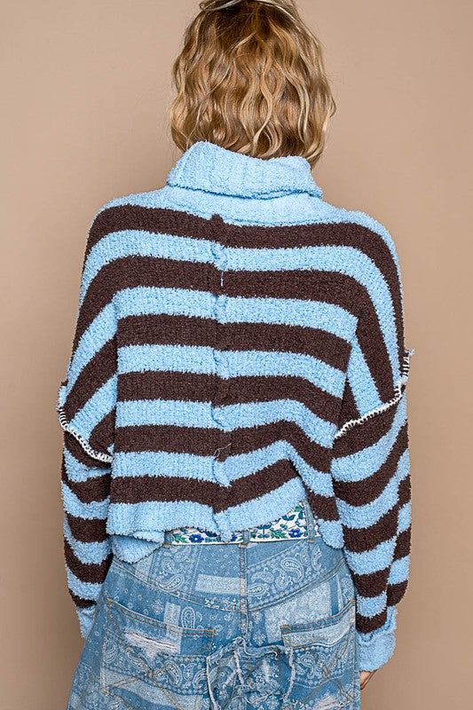 Turtle Neck Brown/Blue Stripe Sweater