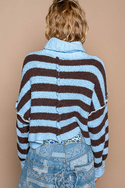 Turtle Neck Brown/Blue Stripe Sweater