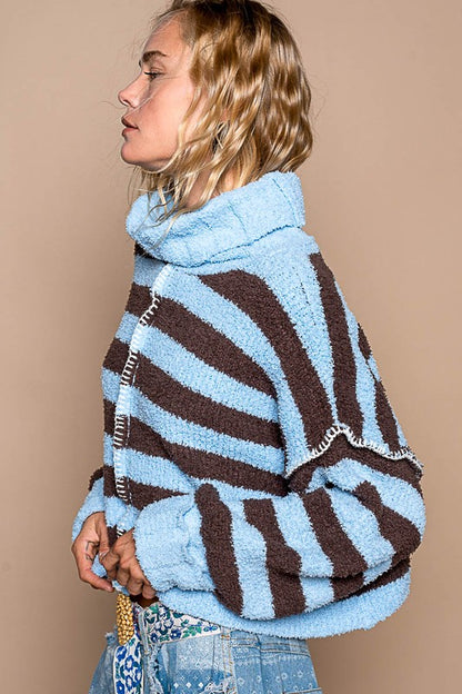 Turtle Neck Brown/Blue Stripe Sweater