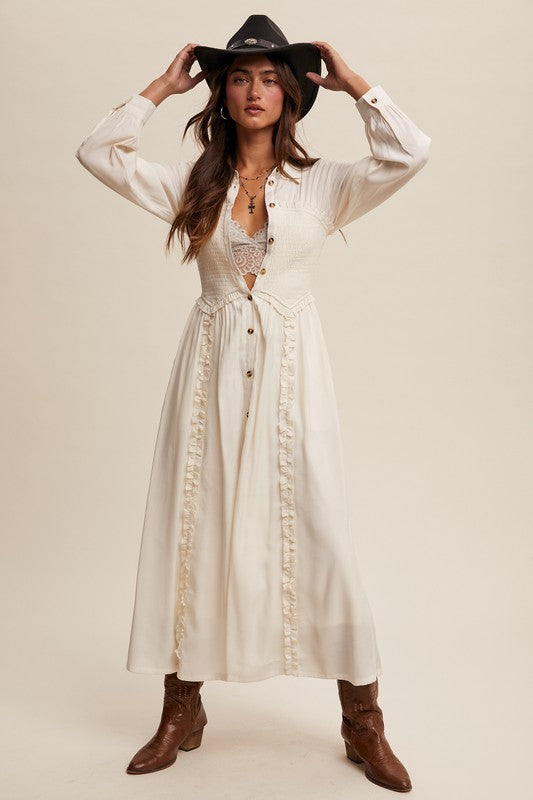 Cream Western Bodice Maxi Dress