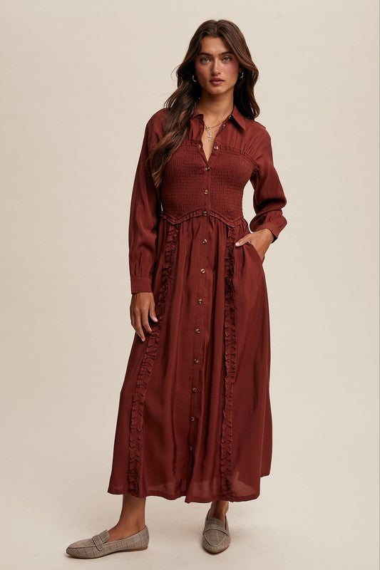 Wine Western Bodice Maxi Dress