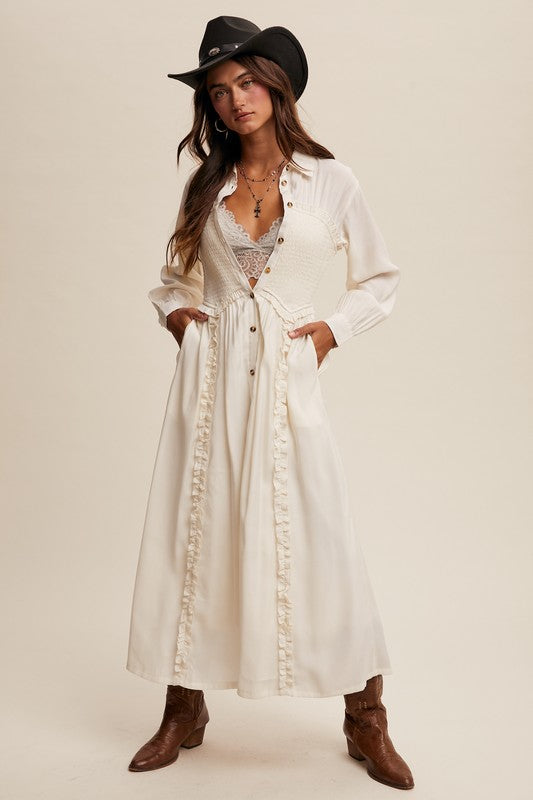 Cream Western Bodice Maxi Dress