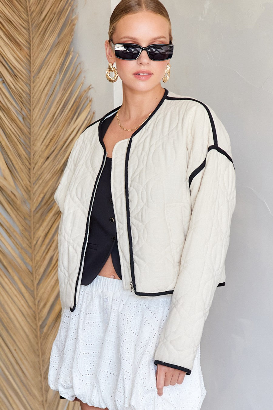 Quilted Contrast Trim Jacket