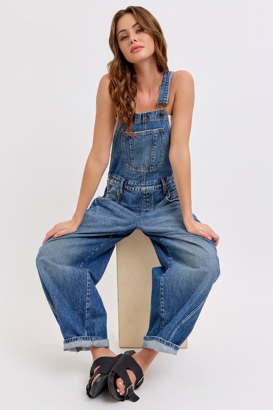 Denim Barrel Overalls