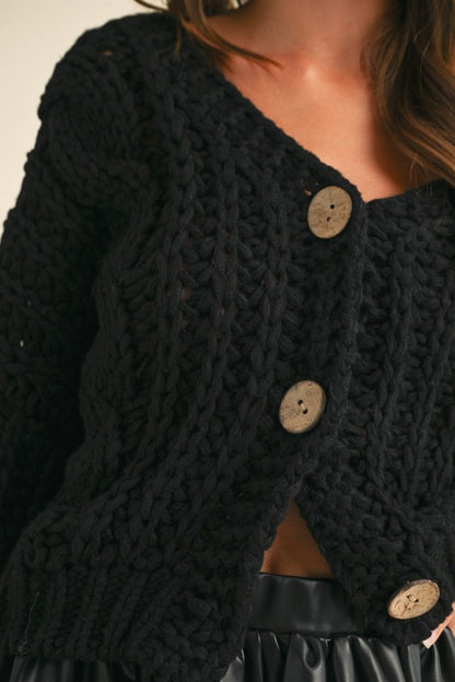 Black Chunky Knit Oversized Cardigan (Restock)